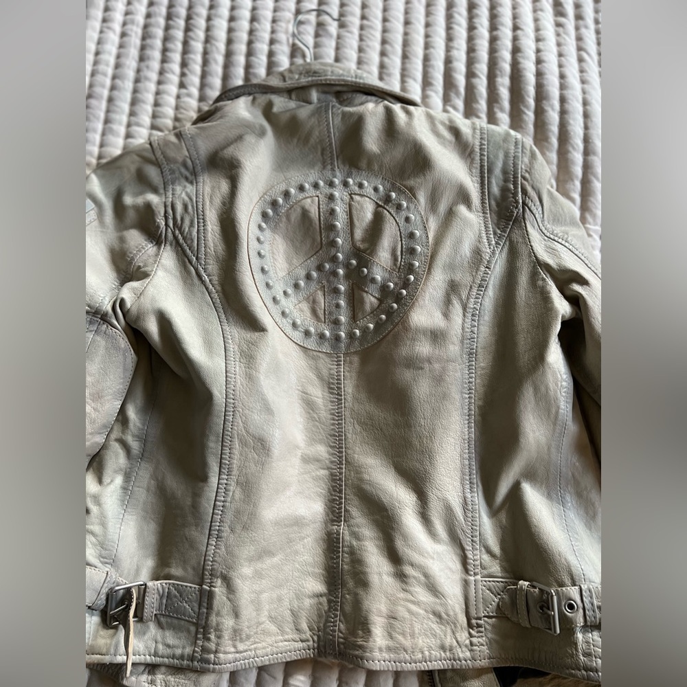 Cream colored leather jacket